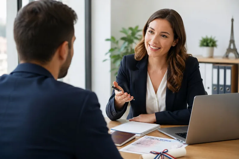 Conseillère LegalFrance accompagnant un client